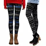 Libella 2er Set Winterleggings Skinny Thermoleggings Laufhose Norweger mit Weihnachtsmotiven Teddy-Innenfleece Frauen/Mädchen 4145A+4145F
