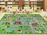 Capslpad Klassenzimmer Teppich 200x300cm Kinder Teppich für Grundschule Kinder Spielteppich für Kleinkind Spielzeug Autos Teppiche Straßenverkehr Teppich für Spielzimmer Schlafzimmer Vorschule Dekor