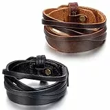 JewelryWe Schmuck 2PCS Herren Damen Armband, Armreif 18-20cm Verstellbaren Größen, Leder Legierung, Braun schwarz
