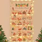 Adventskalender zum Befüllen Stoff mit 3M Lichtkette,120 * 60cm Adventskalender 2025 Selber Befüllen mit 24 Taschen,Wiederverwendbare Geschenke Weihnachten,Deko Wohnzimmer