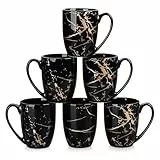 LOVECASA Keramik Kaffeetassen Set 6 Stück 330 ml – Schwarz Gold Marmor Design – Moderne Kaffeebecher für Cappuccino, Latte, Tee – Spülmaschinenfest & Mikrowellengeeignet
