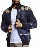 Leif Nelson Herren Strickjacke Stehkragen Norwegerjacke Schwarze Winterjacke Freizeitjacke Männer Jacke für Weihnachten Winter Norweger Muster Übergangsjacke Slim Fit LN20759 XL Blau