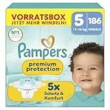 Pampers Premium Protection Größe 5, 186 Windeln, 11kg-16kg, unser Nr. 1 Haut- und Auslaufschutz