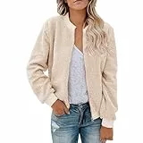 KOG Fleecejacke für Damen Winterjacke Mode Fleecepullover Cordjacke Einfarbige Bekleidung Teenager Pullover Herbstjacke übergangsjacken Daunenmantel Trainingsjacke Softshelljacke Beige M