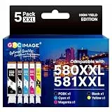 GPC IMAGE 580 581 XXL Kompatible für Canon Druckerpatronen 580 581 PGI-580 CLI-581 für Canon TR8550 Druckerpatronen TS6350a TS6350 TS6350a TS705 TS6150 TR7550 TS8251 TS8150 TS8250 (5er-Pack)