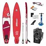 Cressi Unisex-Adult Fury Touring Dc Isup Set 12'2'' Aufblasbares SUP in hydrodynamischer Form, entwickelt für Lange Paddel-Sessions, Rot, One Size