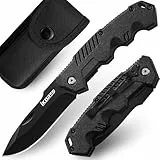 IKORES Klappmesser (Zweihandmesser),Taschenmesser mit Aluminiumgriff und Nylonscheide,Edc Messer mit Taschenclip,für Schwarz, Wandern,Camping