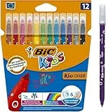BIC Kids Fasermaler Kid Couleur (auswaschbare Filzstifte, 1 x 12 bunte Kinder Filzstifte, ab 5 Jahren, im Kartonetui)