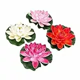 Amosfun 4 Stück Schwimmende Künstliche Lotusblumen Und Seerosen 17 cm Pu Teichdeko Für Garten Aquarium Terrasse Natürliche Wasserpflanzen Dekoration