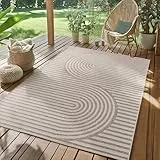SIMPEX Outdoor Teppich Wetterfest Beige 160x230 cm, UV-beständig, ideal für Küche, Balkon, Terrasse, Garten Wohnzimmer Esszimmer, Skandinavisches Boho-Design, Pfelgeleicht