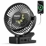 EasyAcc Tragbarer Clip-Ventilator mit LED-Licht und Magnetfuß – 13000mAh USB Wiederaufladbarer Zelt- & Tischventilator, 360° Drehbar, 3-Gang, 2H-6H Timer, Type-C Aufladung