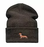 Baddery Beanie - „Dackel“ - Bestickte Strickmütze für Herren & Damen - Warme Wintermütze (Schwarz)