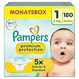 Pampers Premium Protection Größe 1, 180 Windeln, 2kg-5kg, unser Nr. 1 Haut- und Auslaufschutz
