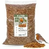 wildtier liebe Edel Mehlwürmer getrocknet 5L I Getrocknete Mehlwürmer für Vögel & Igel I Insektensnack, Vogelfutter, Igelfutter - Premium Insektenfutter für Wildvögel