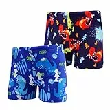 NautySaurs 2er-Pack Jungen Badehose 1–10 Jahre Kinder Bademode Dinosaurier Hai Shorts, Dinosaurier-Himmelblau + Dunkelblau, 4-6 Jahre