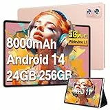 SUAAT Neueste 2024 Tablet 10 Zoll Android 14 mit 22GB RAM+128GB ROM 1TB TF, WiFi 6, Bluetooth 5.0, 6000mAh, Dual Camera 8+5MP,1280 * 800, Cast, OTG, Type C, mit Hülle, Tastatur & Maus（ Blau-eb）