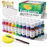 Fantastory Acrylfarben Set, 36 x 60 ml mit 16-teiligem Zubehör, hohe Deckkraft & wasserfest, Acrylic Paint Set für Leinwand, Holz, Steine & Basteln