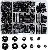 404 Stück Harzknöpfe 2-Loch und 4-Loch Schwarz Knöpfe Rund Knöpfe mit Aufbewahrungsbox für Kleider Nähen DIY Handwerk Scrapbooking und Dekorieren, 10mm/11.5mm/12.5mm/18mm/20mm/23mm