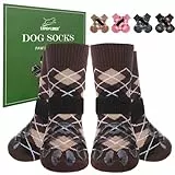 EXPAWLORER Hundesocken Anti Rutsch Leckschutz von Pfoten, doppelseitiger Rutschfester Pfotenschutz für Hartholzböden, Hunde Socken verletzung für alle Hunde, britischer Stil, Braun L