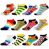 WeciBor Herren Bunt Lustige Baumwolle Sneaker Kurze Socken, 12 Paar Mehrfarbig Geometrisch, Größe 43-46