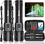 Taschenlampe Led, Extrem Hell Taschenlampe USB Aufladbar, Taktische Taschenlampen mit 5 Lichtmodi, 5000mAh, IPX5 Wasserdicht kleine Torch für Camping, Wandern, Outdoor, Angeln, Notfäll (Schwarz, 2)
