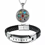 Aroncent Mantra Kette Anhänger Armband: 2 PCS Lederarmband Herren Edelstahl Armband Schwarz Armreif mit Gravur Magnetverschluss Wickelarmband Buddha Halskette für Herren Damen