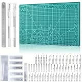 Miuzei Schneidematte Set A3 mit 55stk Bastelmesser und Stahllineal,Selbstheilende Bastelunterlage Schneideunterlage Cutting Mat Basteln Zeichenunterlage Bastelskalpell Bastelmatte (Grün)
