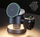 iVANKY 4 in 1 Ladestation mit Nachtlamp für Magsafe Wireless Charger, 100 W Induktive Kabellose Ladegerät Schnellladung für iPhone, Apple iWatch, AirPods, Laptop, iPad (Mit 100W-Netzteil)