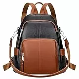 ALTOSY Echtleder Damen Rucksack Tasche Elegant Anti-Diebstahl Tagesrucksack Schultertasche (S81 Schwarz Braun)