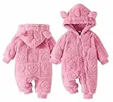 Adigau Kinder Baby Langarm Warm Jumpsuit Fleece Bär Ohr Bodysuit Reißverschluss Hoodie Outfits Winter Warme Overalls Rose 6-9 Monate