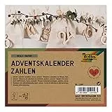 folia 2209 - Adventskalender Zahlen, Holz natur, 24 Zahlen aus Holz zum Aufhängen