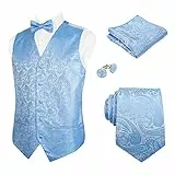 Alizeal Herren Weste Krawatte Hanky Manschettenknöpfe und Fliege Set Paisley Classic 5pc, Hellblau-L