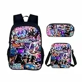 K POP De-Mon H-Hunters Schulset – 3-teiliges Set mit Rucksack Huntrix, Umhängetasche & Federmäppchen, Anime Schulrucksack K-Pop Huntrix Jungen & Mädchen, Unisex Tasche für Schule, Freizeit & Reisen