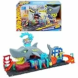 Hot Wheels Let's Race Netflix -City Spielzeugauto-Trackset, Ultimative Hai-Autowaschanlage mit Spielzeugauto im Maßstab 1:64, Farbwechselfunktion, wiederholbarer Farbwechsel-Effekt, Aufbewahrung,HTN82