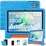 ZIOVO Tablet 10 Zoll Android mit 20GB RAM+128GB ROM(TF 1TB), 5G WiFi 6, Octa-Core, Widevine L1, Face ID, 1280 * 800, 6000mAh, Bluetooth 5.0, GMS Certified Tablet mit Eva Case - Blau