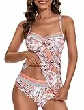 Aottori Tankini Damen Set Badeanzug Zweiteilig V-Ausschnitt Bademode Bauchweg Beachwear Push Up Badeanzüge für Damen Sommer Tankini Oberteil mit Badeshorts Rosa L