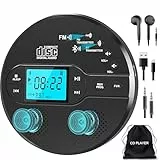 NEU Bluetooth CD Player Tragbar, Greadio Discman CD Player mit 2000mAh Wiederaufladbarer, Kompatibler FM-Transmitter, USB, AUX-Ausgang, CD Spieler mit Kopfhörer und Anti-Skip/Stoßfest