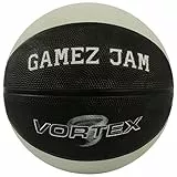 Gamez Jam Basketball Größe 7 – Vollgröße Outdoor Street Basketball für Erwachsene und ältere Spieler – Indoor/Outdoor Grip Ball mit auffälligem Design – Robuster Gummiball (Weiß, Schwarz)