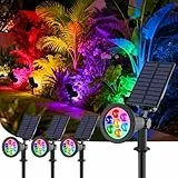 T-SUNUS Solarstrahler Garten Mehrfarbig, Solarstrahler für Außen RGB, Solar Gartenleuchte Garten Farbig, IP65 Wasserdicht mit 7 Farbwechsel für Baum Terrasse Gartenweg Rasen 4 Stücke