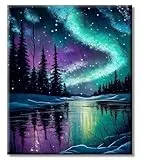 ShengDexin Malen nach Zahlen Erwachsene, DIY Handgemalt Aurora Ölgemälde Kit, Paint by Numbers Adult Mit 3 - Pinseln und Acrylfarbe knitterfreie leinwand Kit - 40 X 50 CM
