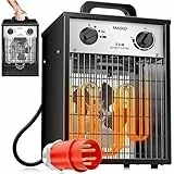 MASKO® Elektroheizer Heizlüfter Bauheizer Keramik Heizstrahler elektrisch Heizgerät mit Thermostat Elektroheizer mit 3 Heizstufen, Heizgebläse für Innen- und Außeneinsatz (Weiß, 5 KW - Eckig)