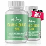 Vitabay Vitamin C Zink Tabletten 400 Vegane Tabletten 1000mg 2er Set - Vitamin C hochdosiert Zink hochdosiert 1000mg C+ Kapseln