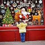 Lonya 140 Stück Fensterbilder Weihnachten Groß Fensterdeko, Farbig Wiederverwendbar, Weihnachtsmann mit Schneeflocken Schneemann Rentier, DIY-Dekorationen Weihnachtsdeko für Büro, Geschäft, zu Hause