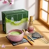 Matcha Set, 8-teiliges Matcha-Teeset mit Matcha-Besen-Set, Edelstahlsieb, Matcha-Schale (500 ml), 2 Matcha-Löffel, Keramik-Besenhalter, Geschenk für Matcha-Liebhaber, Matcha Set Rosa