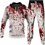 Generisch Trainingsanzug Herren,Halloween Jogginganzug Herren Blutigem 2 Teiler Freizeitanzug Horror Kostüm Trainingsanzug Blutspritzer Muster Hoodies Und Jogginghosen Kapuzenpullover Set Streetwear