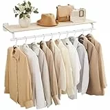SONGMICS Wandgarderobe, Garderobe, Wandregal mit Kleiderstange, Gesamtbelastbarkeit 35 kg, 28 x 109 x 13,2 cm, für Schlafzimmer, Ankleidezimmer, naturbeige-wolkenweiß HSR135W01