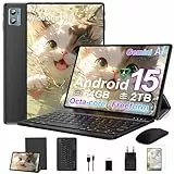 SUAAT 2026 Tablet Android 15 Octa Core Tablets 10 Zoll mit 64 GB ROM + 2 TB TF | 5G + 2,4G WiFi |GMS| Bluetooth 5.0 |8 MP + 5 MP | Typ C,Touchscreen-Tablet mit Hülle, Tastatur und Maus-Schwarz