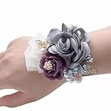 Braut Handgelenk Blume Hochzeitsaccessoires Handgelenk Corsage Perlen Braut Blume Armband Blumenarmband Brautjungfer Hand Blume Brautaccessoires für Hochzeit, Tanz, Abschlussballparty, Bankett grau