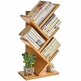 YMYNY Bücherregal im Baumform, 4 Ebenen Raumteiler, Modernes Holzregal für Bücher/Filme/CDs, Schmaler Display Ständer für Schlafzimmer, Home Office, Naturfarben HBC014N