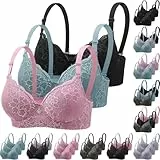 Klassische Spitzen BHS Damen Mit Bügel 3Er Pack - Push Up BH Mit Verstellbarem Gepolstert Bustier Nahtlos BH Set Bralette Trainings Sport BH Soft Schlaf-BH Dessous Unterwäsche